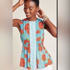 Farm Rio smocked peplum zinnia printed sleeveless top . XS